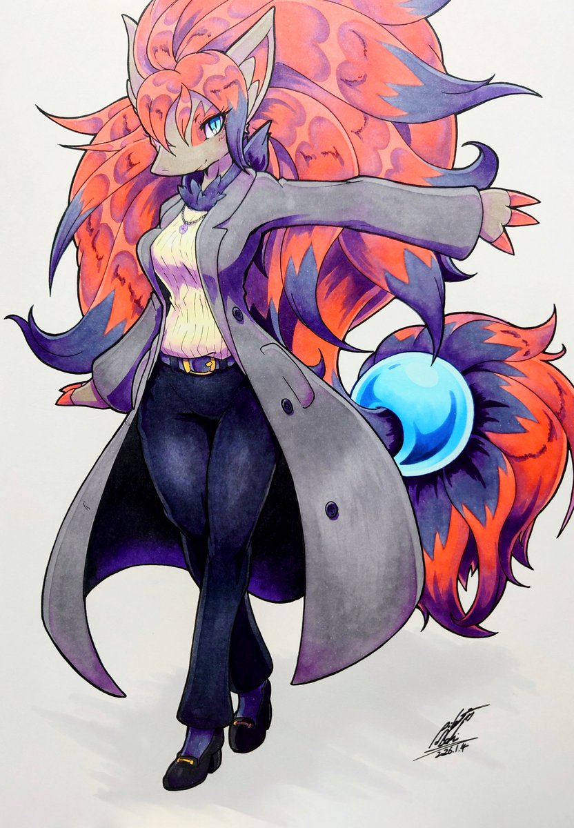 025aki's tweet image. フォロワーさんにご意見貰いつつ仕上げました冬服ゾロアークさん

ラフ画から使い回してるのでポーズ云々はご愛嬌