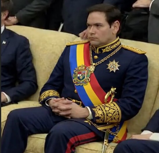 Rubio Generalissimo viral pic as President Trump hints Marco now 'runs Venezuela'.