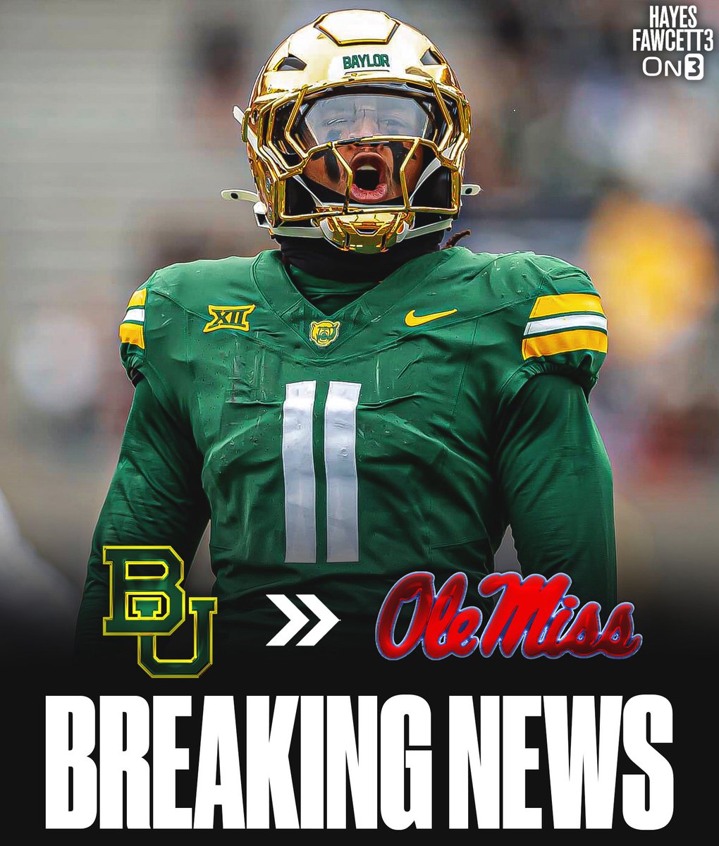 Hayesfawcett3's tweet image. BREAKING: Baylor standout transfer LB Keaton Thomas has Committed to Ole Miss, he tells @On3Sports

Through 2 seasons he’s totaled 219 Tackles, 3.5 Sacks, 14 TFLs, and 2 INT

on3.com/transfer-porta…