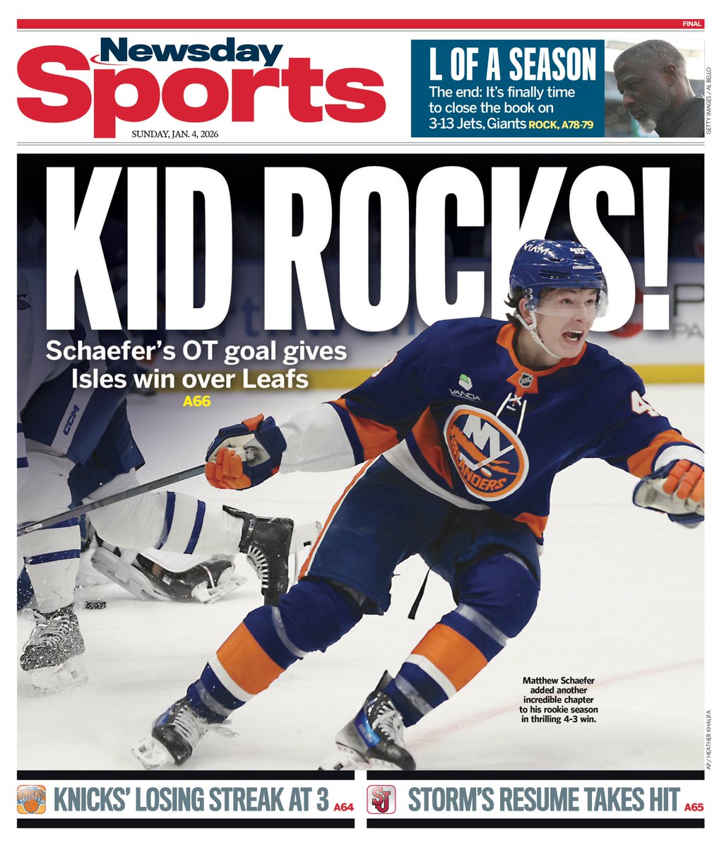 IslesRumor's tweet image. Matthew Schaefer earns the cover of Newsday tomorrow morning. #Isles 

"Kid Rocks!"