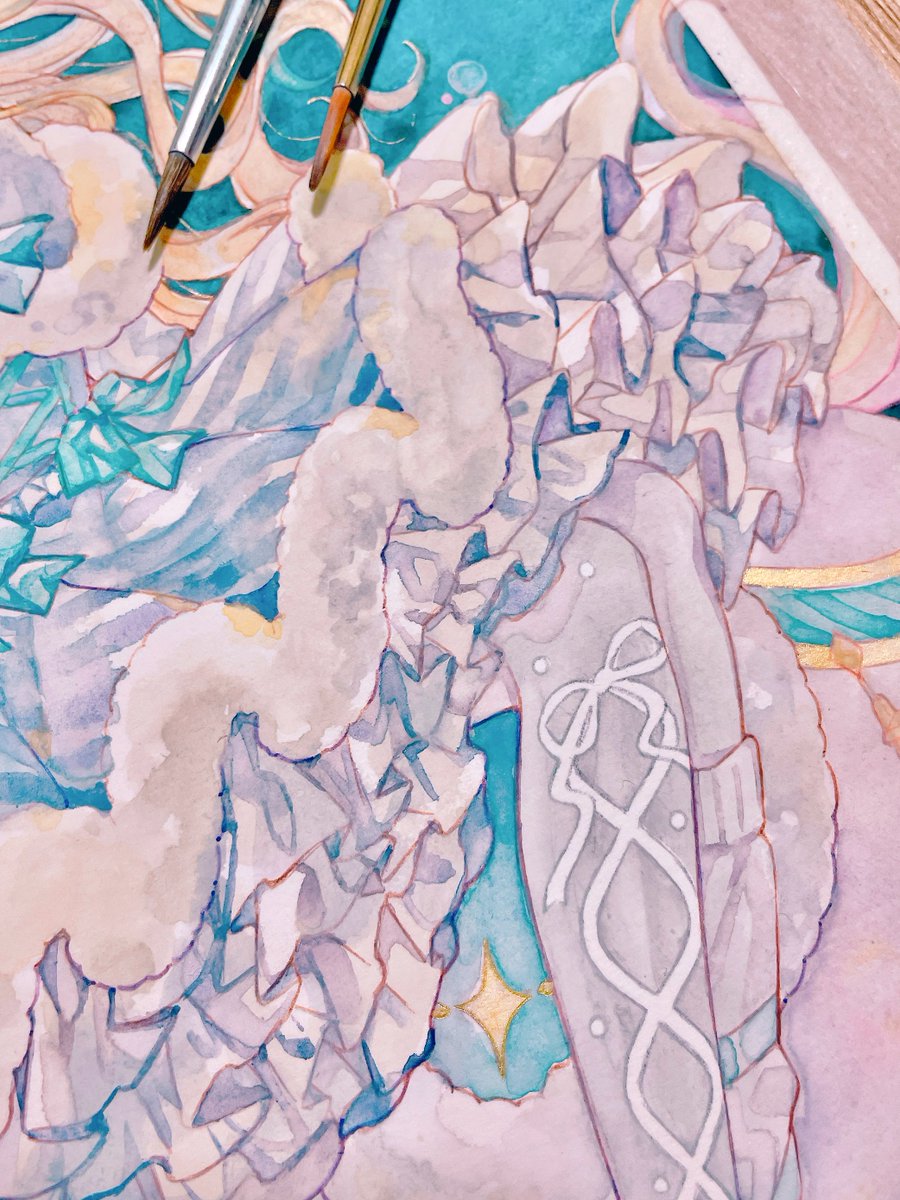 「頑張ったフリル見て行ってもらえますか 透明水彩で描いています」|沫雪なの🐰コミティアH12aのイラスト