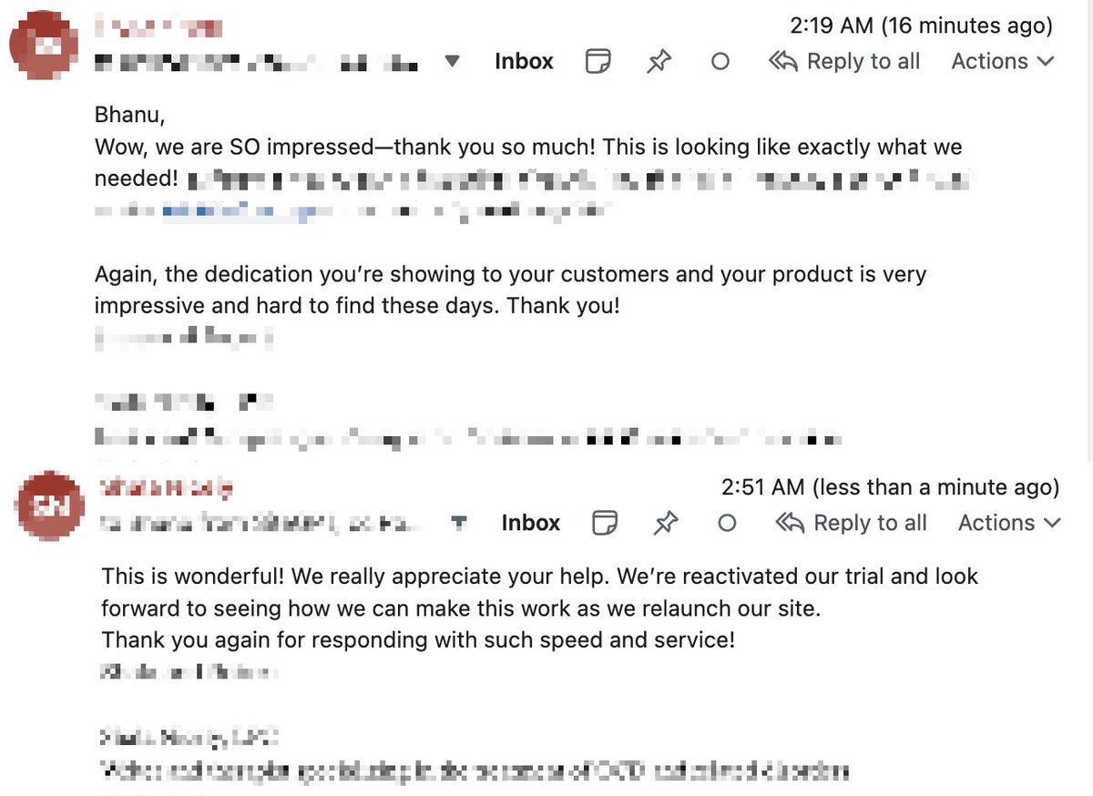 A user canceled their trial because we didn't have a feature that they wanted...

– I took their feature request email
– Gave it to Claude code
– It one shotted the feature in 5 mins
– Sent a reply back to the customer
– They restarted their trial again

Opus changed everything