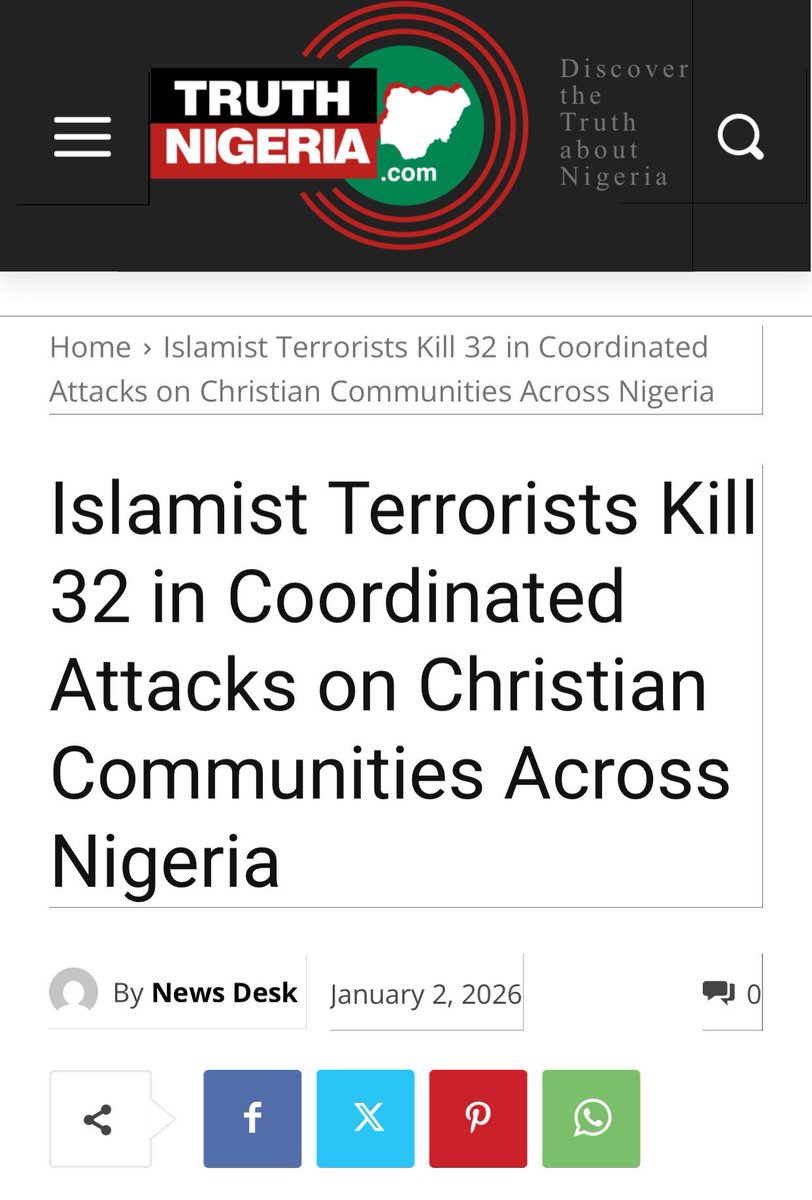 ‘Convert to Islam or You Die,’ ISWAP Threatens. Islamist Terrorists Kill 32 in Coordinated Attacks on Christian Communities Across Nigeria.

truthnigeria.com/2026/01/islami…
<a href="/HouseForeignGOP/">House Foreign Affairs Committee Majority</a> 
<a href="/NGRSenate/">The Nigerian Senate</a> <a href="/RepRileyMoore/">Rep. Riley M. Moore</a> <a href="/Sean_ADFIntl/">Sean Nelson</a>