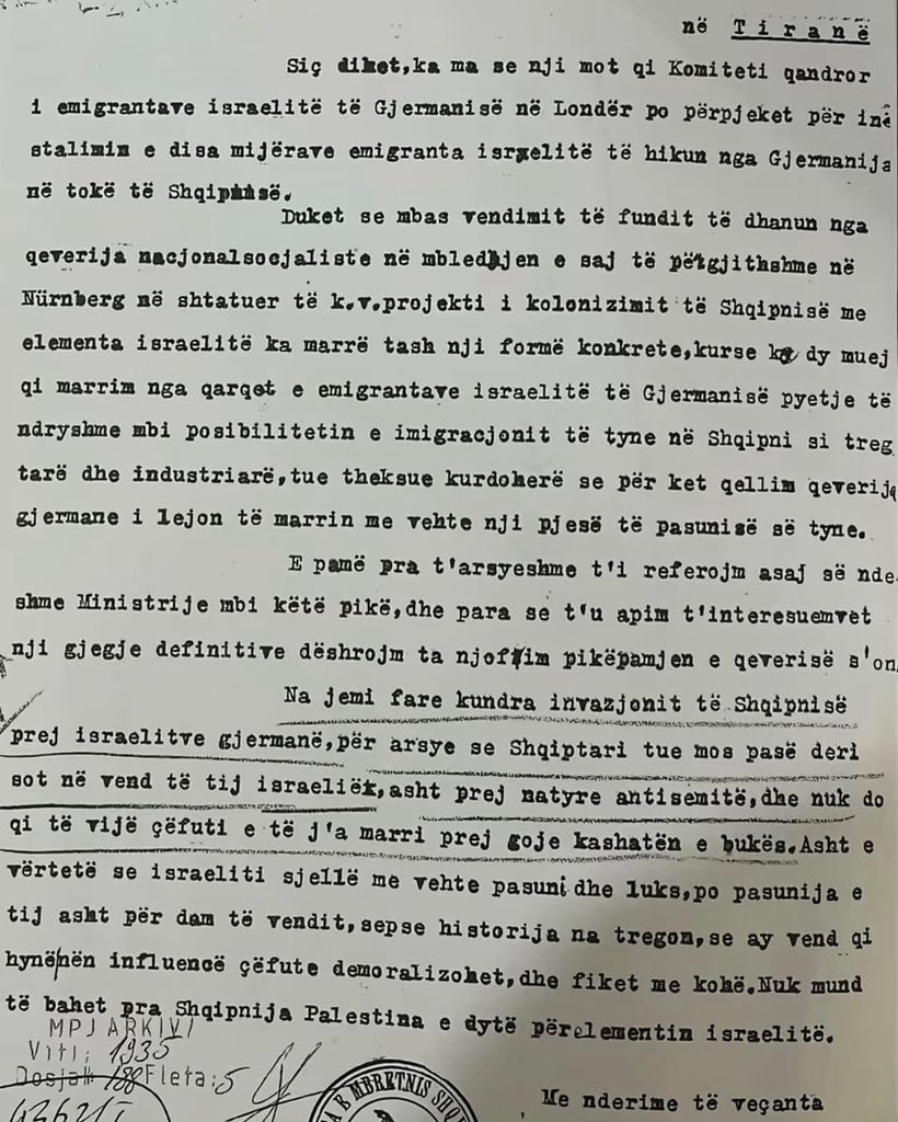 ShefqetFejzo11's tweet image. King Ahmet Zog's reply to the British Zionists regarding their proposal to establish German Jewish settlements in Albania, 1935.🇦🇱
