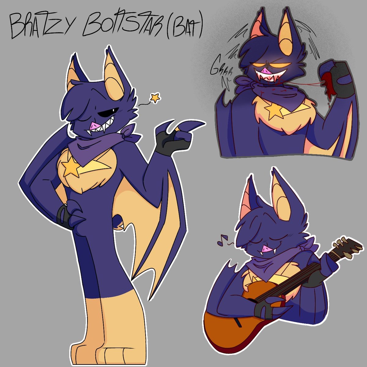 Redibujo de mi murciélago 
BRATZY BOLTSTAR(BAT)🦇💫
#SmilingCritters #SmilingCrittersOC