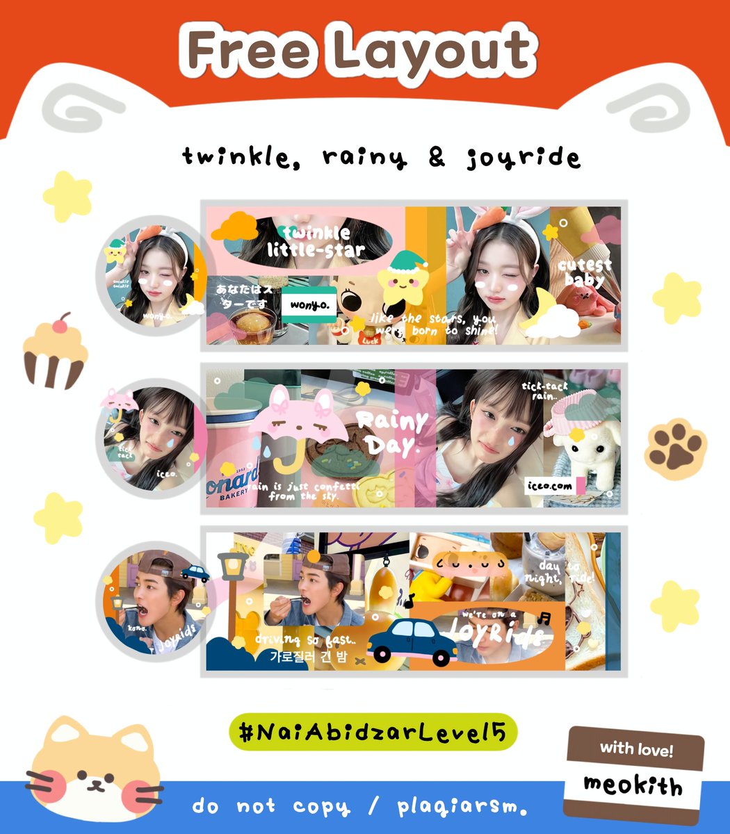 meokith's tweet image. repost will be appreciated! 🥣

halo teman-teman ✊🏻 hari ini ada 5 FREE LAYOUT BY REQ &amp;gt;___o dalam rangka merayakan mensive ke 5 naia @qplumps &amp;amp; abidzar @ezngineer 🍎💧⭐ #NaiAbidzarLevel5 🐈🐈‍⬛ (check alt.)
 
 📝 by reply
 ⏰ now - until 5 jan 21.00 WIB 

#zonauang️️ #zonaba