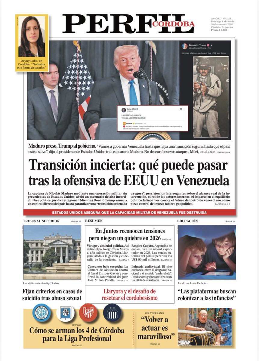 📰 La tapa del Diario PERFIL CÓRDOBA de este domingo 4 de enero