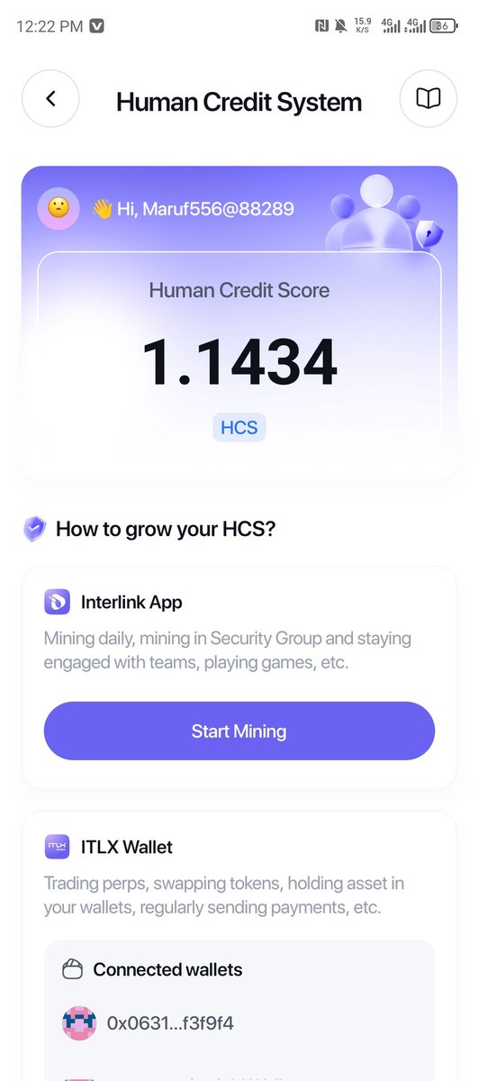 Headline: Boosting my Human Credit Score (HCS) for ITLG Token Verification! 🚀🛡️
​Hello everyone! I wanted to share my progress in the Interlink Ecosystem. Currently, my Human Credit Score (HCS) has reached 1.1434, and I’m working on pushing it even higher! 📈✨
​Why is this HCS