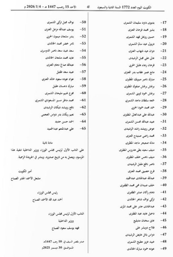 صدور المرسومان 242 243 بسحب الجنسية الكويتية من عدد 69 شخصاً ومن كسبها معهم عن طريق التبعية