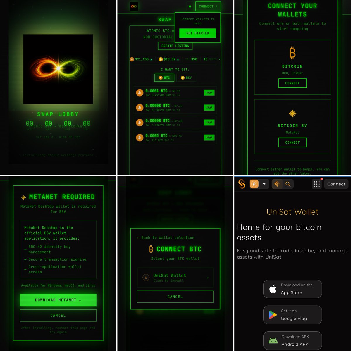 A peer-to-peer BSV-BTC swap exchange has been launched. It appears that you  can only connect to the Metanet or @unisat_wallet and @okx for the swap,  and only from a computer.
