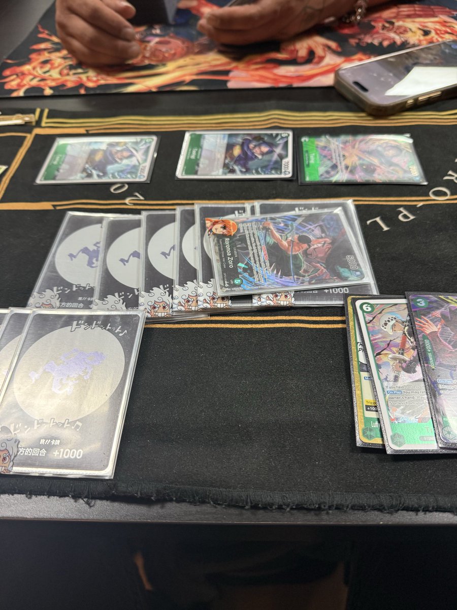 StreamermanTCG's tweet image. Round 3 against a R/B ace, the opening hand was 3 tashigi, re-stand event, 6 cost law, and 2k counter tashigi