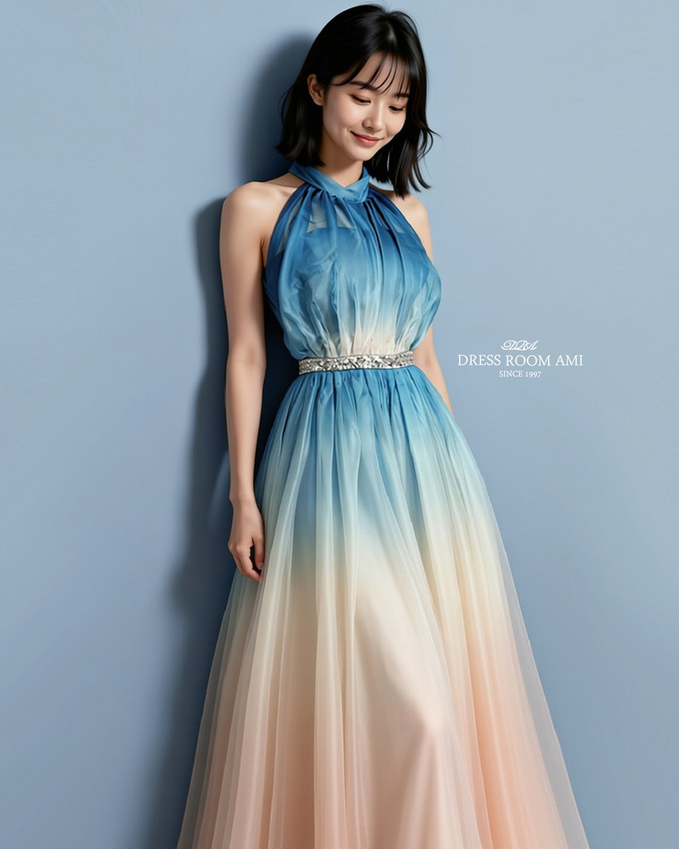 グラデーションプリント生地を使用したファッショナブルな