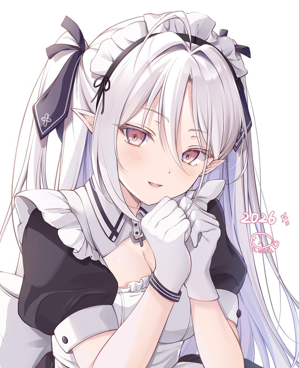 初描きメイドのアルビノちゃん🤍 