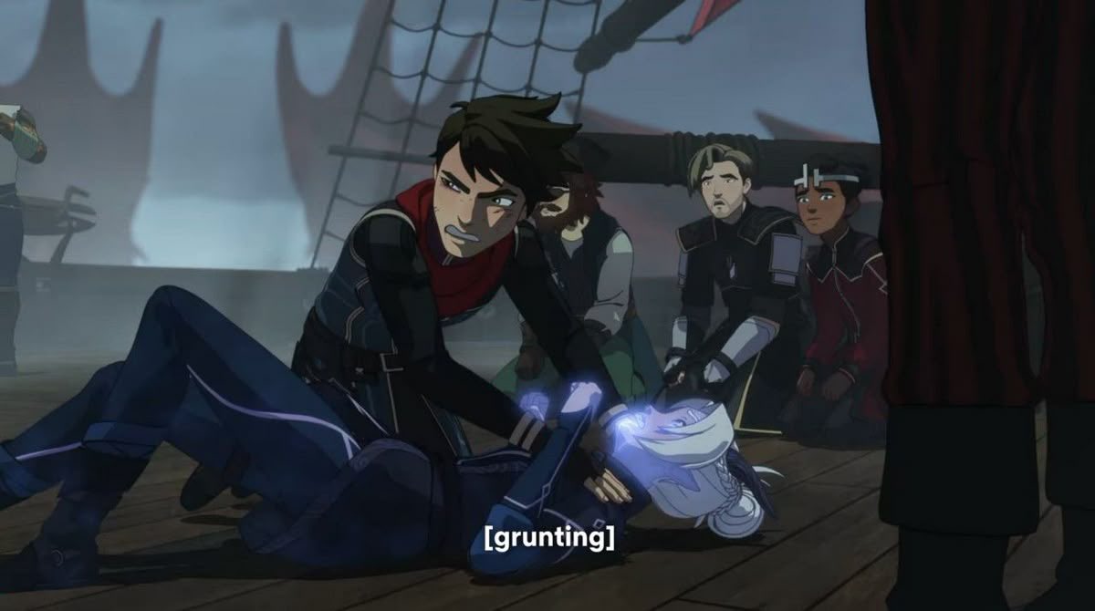 RaysSpellbook's tweet image. Headcannon that Rayla is always cold, like, no matter what she feels cold physically even if she feels warm on the inside, so she’s always cozying up to Callum and sticking her freezing hands under his shirt to warm up, much to his protests.