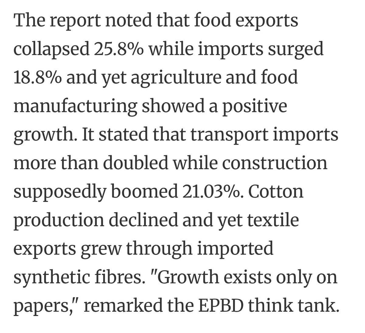 PTIofficial's tweet image. Methodological Artefacts and Manipulation

Fake data of a fake government. The #Form47 regime's economic data has as much credibility as the illegitimate regime itself: Zero.

An independent think tank, the Economic Policy and Business Development (EPBD), has termed the first