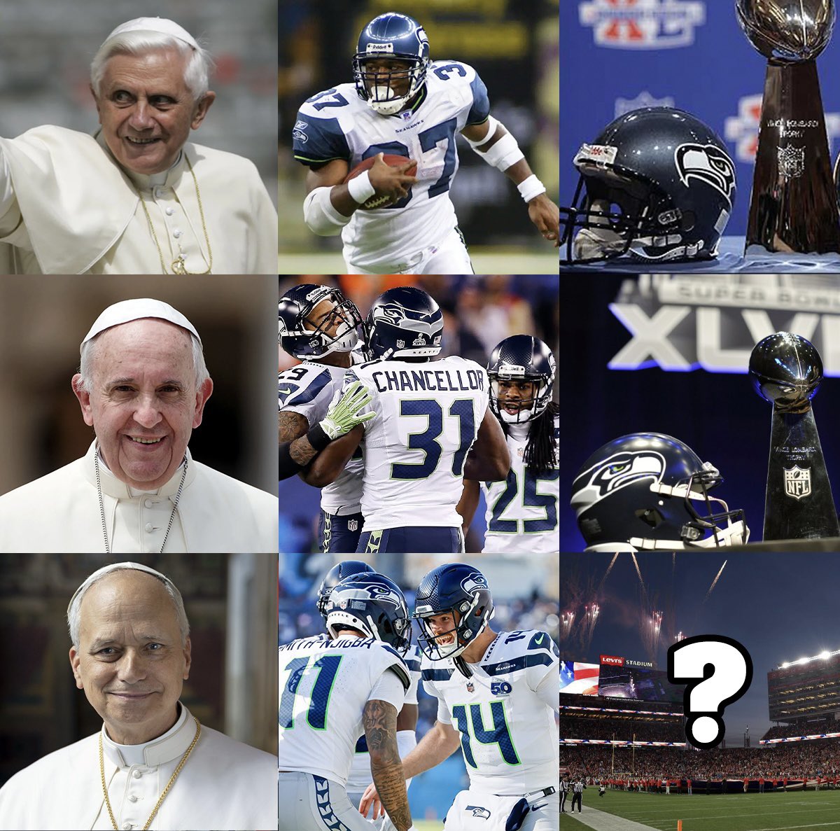 The last 2 times a new Pope has been elected, the Seahawks have clinched the 1 seed and made it to the Super Bowl