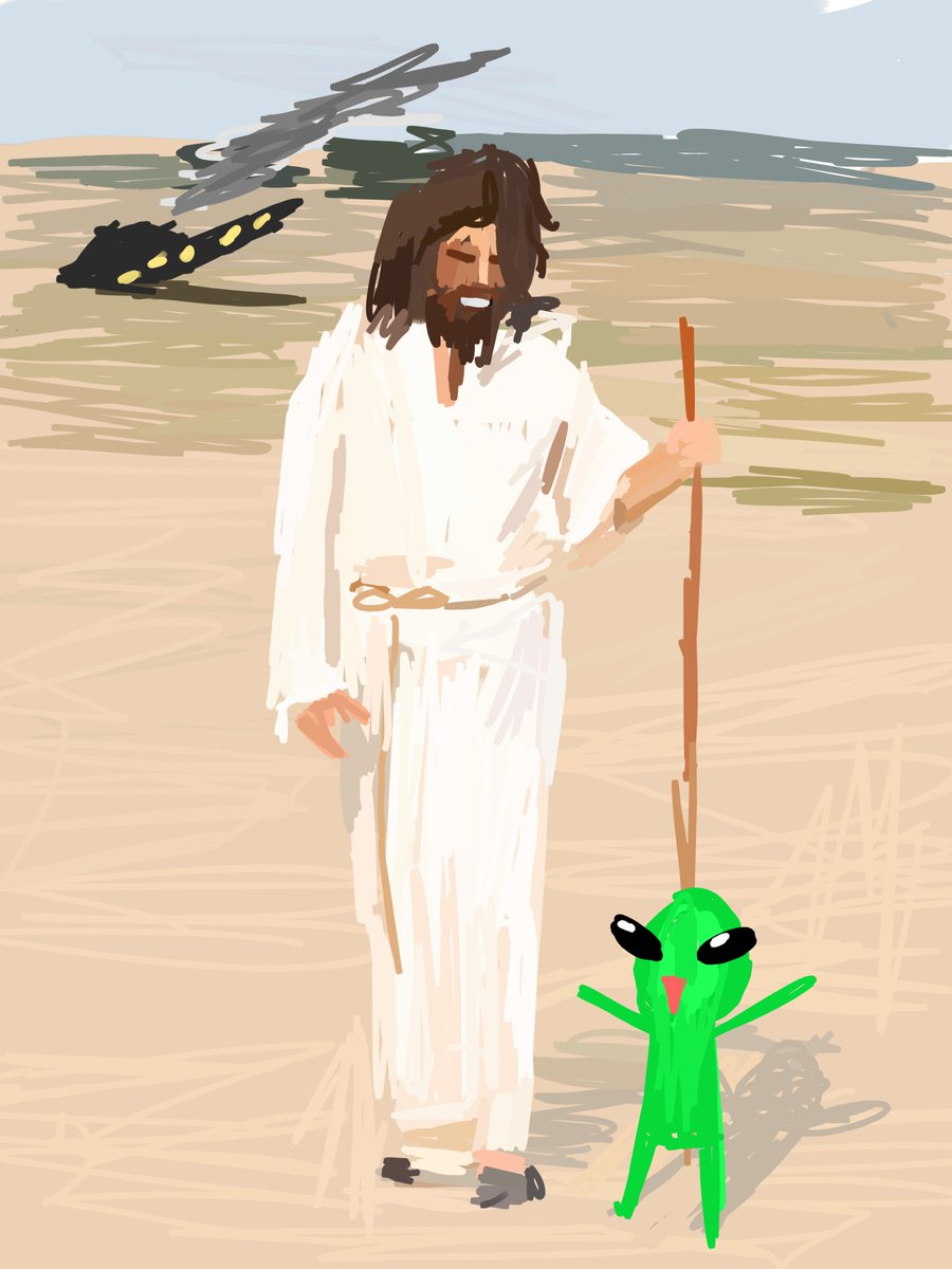 iniemohk's tweet image. "Me crash spaceship into strange land. Me was lost! Suddenly, man help me out of ship. He speaks Glorpian! He call self Jesus, Very kind man! He help me get to town. He introduce me to people as Eliphaz. Guess that's my name now!"

-The Gospel according to Eliphaz