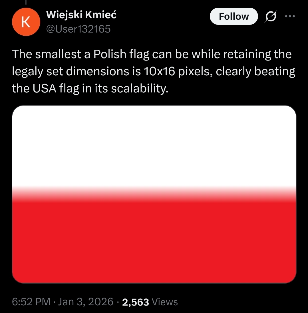 netspooky's tweet image. The only war I support is the battle over which country's flag requires the fewest pixels to render while maintaining the proper dimensions.