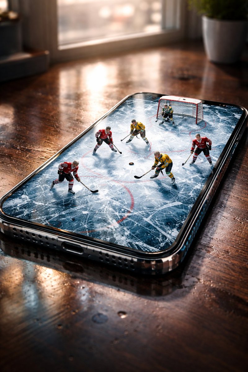 Smartphone Rink Showdown: A Surreal Sports Scene