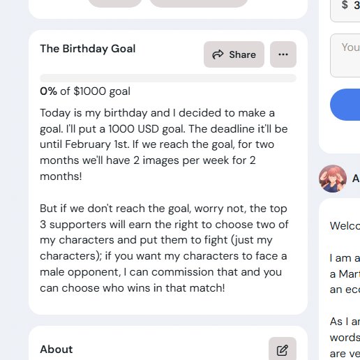 ArchieAgis's tweet image. Today is my birthday and I set a goal! You can donate from 3 USD! If you're one of the top 3 supporters you'll earn the right to choose 2 of my characters and put them to fight! If we reach the goal, we'll have 2 images per week for 2 months
Support here ko-fi.com/amazonscoliseum