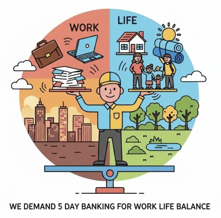 #5DayBankingNow We deserve better work life balance .<a href="/nsitharamanoffc/">Nirmala Sitharaman Office</a> <a href="/FinMinIndia/">Ministry of Finance</a> <a href="/ChVenkatachalam/">CH VENKATACHALAM</a> <a href="/AIBEA/">AIBEA</a>