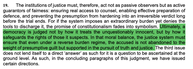 Supreme Court on rights of accused in cases where the presumption of innocence is reversed - Very liberty of a person becomes hostage to clogged dockets, overworked judges, a lax prosecution, repeated adjournments by members of the bar and much more.