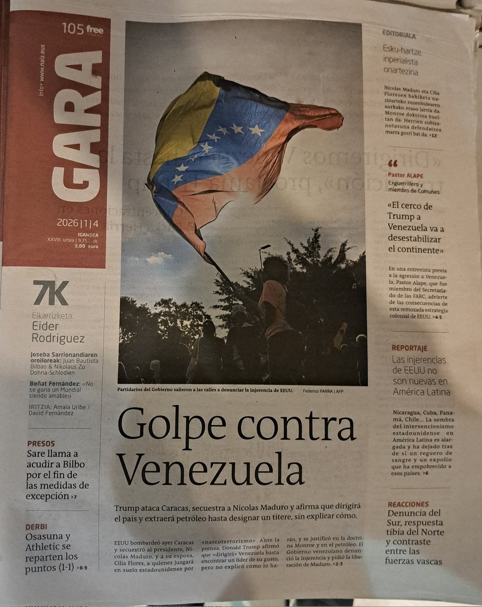 Gaurko egunkari ia guztiak Maduroren argazki lotsagarria portadara eraman dute, bat izan ezik. Oso ongi <a href="/garanet/">GARA</a>! Eta titularra eta subtitulua bikain!
