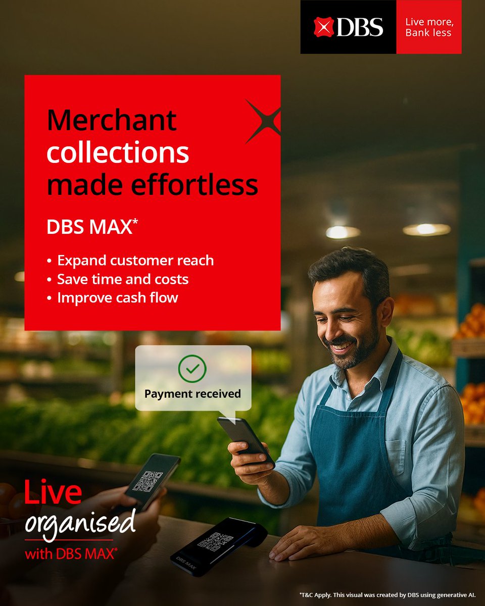 DBSBankIndia's tweet image. Our suite of DBS MAX* solutions allows immediate collections from consumers or business partners, provides instant notifications and facilitates easy reconciliation.

Know more: go.dbs.com/48QsRR6 

#DBSBankIndia #LivemoreBankless #BusinessBanking

*T&amp;amp;C Apply