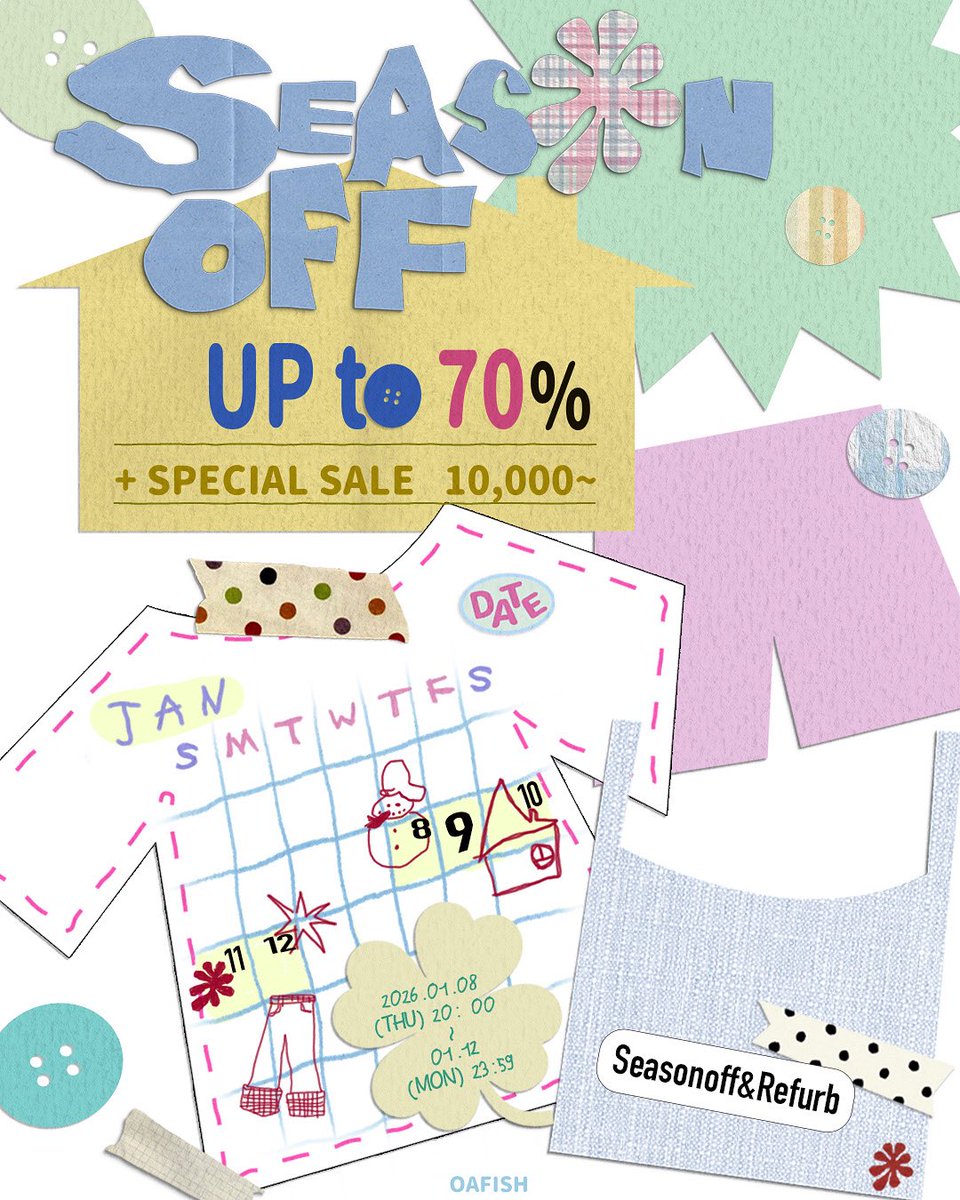 OAFISH SEASON OFF SALE
26.01.08 (THU) 20:00 - 01.12 (MON) 23:59

UP TO 70% OFF
+ SPECIAL SALE 10,000 ~

💬 댓글에 ’오피쉬‘를 작성해주시면 세일 오픈 10분 전 알림을 보내드릴게요!

안녕하세요 오피쉬입니다!
이번 시즌, 특히 팝업에 보내주신 큰 사랑에 힘입어 그 감사의 마음을 전하고자 더