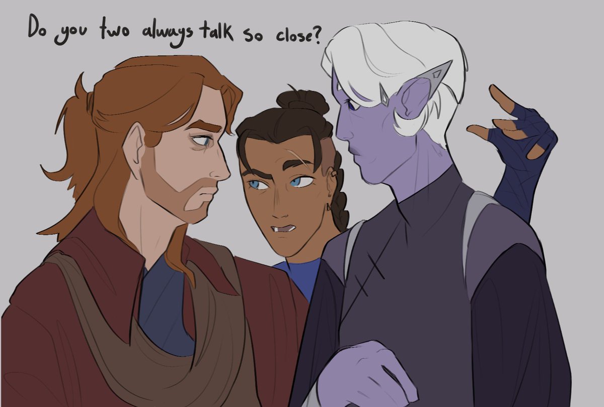 SparrowSocks's tweet image. all wizard colleagues stand this close beau. very normal proximity. mhm. 
#mightynein  #shadowgast