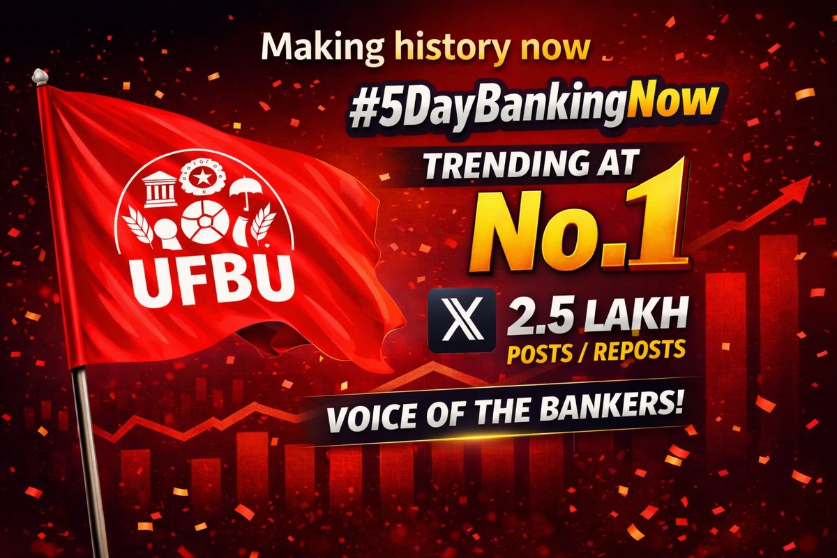 RMithileshSingh's tweet photo. Making history ! 🚩
#5DayBankingNow is TRENDING at No.1 on X
🔥 2.5 LAKH+ posts &amp; reposts
This is the VOICE OF THE BANKERS — united, determined, and unstoppable.
✊ UFBU stands firm until justice is delivered.
#VoiceOfBankers #UFBU #5DaysBankin 
@aiboc_in https://t.co/2ppK848dMP