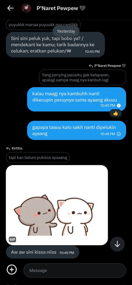 ppoohkrt's tweet image. baru engeh semalem chat setengah sadar. ini mah orang mabok ketemu orang bucin jadinya gini 😜 

ayayuu phi nareettkuu
