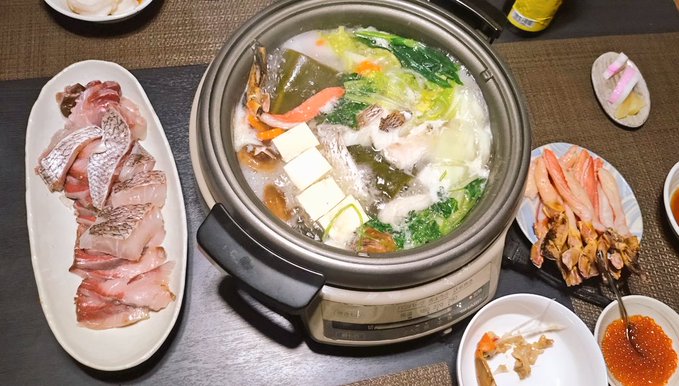 カニとブリと鯛のしゃぶしゃぶ 