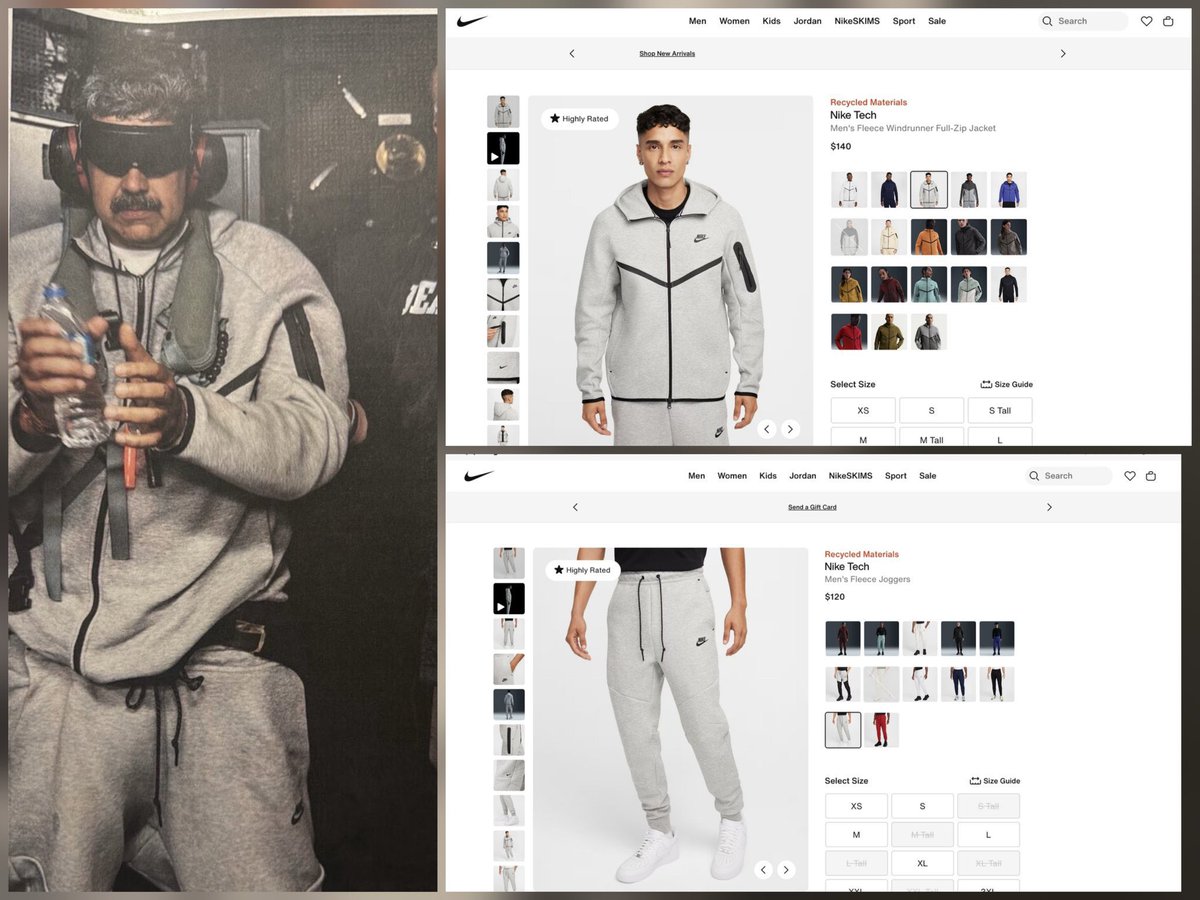 🔴Nike'ın online mağazasına hücum edildi: Maduro'ya giydirilen eşofman takımı 'yok' sattı! 
📝ABD operasyonuyla eşiyle birlikte alıkonulan Venezuela Devlet Başkanı Maduro'nun ABD gemisinde servis edilen fotoğrafındaki üstünde bulunan eşofman, ABD'de kısa sürede tükendi...