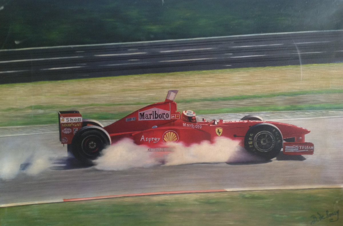 bernard_desouzy's tweet photo. 🎨 Michael Schumacher, Grand Prix du Luxembourg. C’était le 100 ème départ du pilote. 

Huile sur toile par Bernard de SOUZY.

#Schumacher 
#Formula1 https://t.co/ZdOP7b4MUh