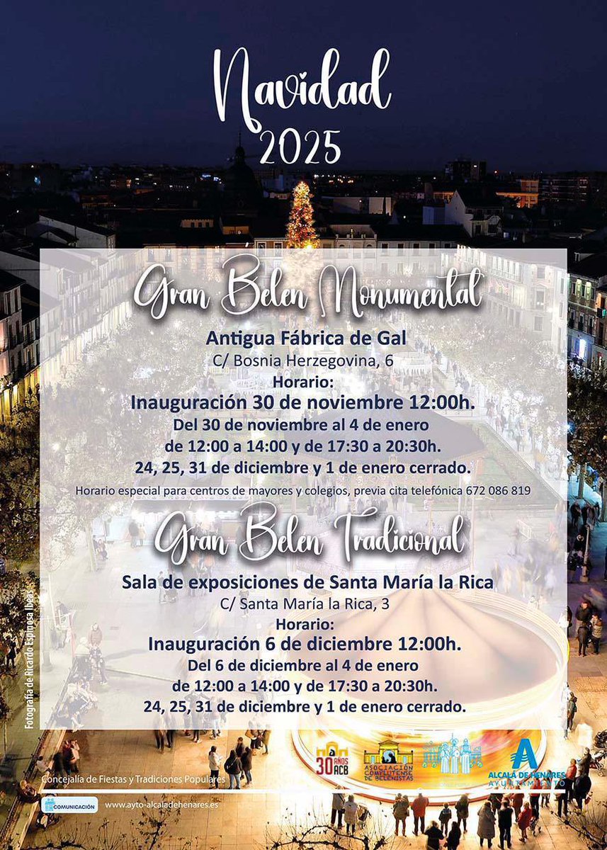 NAVIDAD ALCALÁ |
🎄 Este domingo, disfruta de la Navidad en Alcalá de Henares con la ‘Cabalgata de Reyes Magos’ en Espartales, teatro familiar, un concierto de música, y la ‘Gala Navideña de Magia’ que no te puedes perder.

☝️👥‼️ÚLTIMO DÍA para pasar a ver los 2 grandes belenes