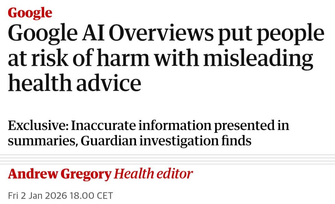 albert_sabater's tweet image. Una investigació de The Guardian ha descobert que la informació que apareix als resums d'intel·ligència artificial de Google està posant en risc la salut de les persones amb contingut fals. L'empresa diu que els resums són "útils" i "fiables" però ... 1/2

theguardian.com/technology/202…
