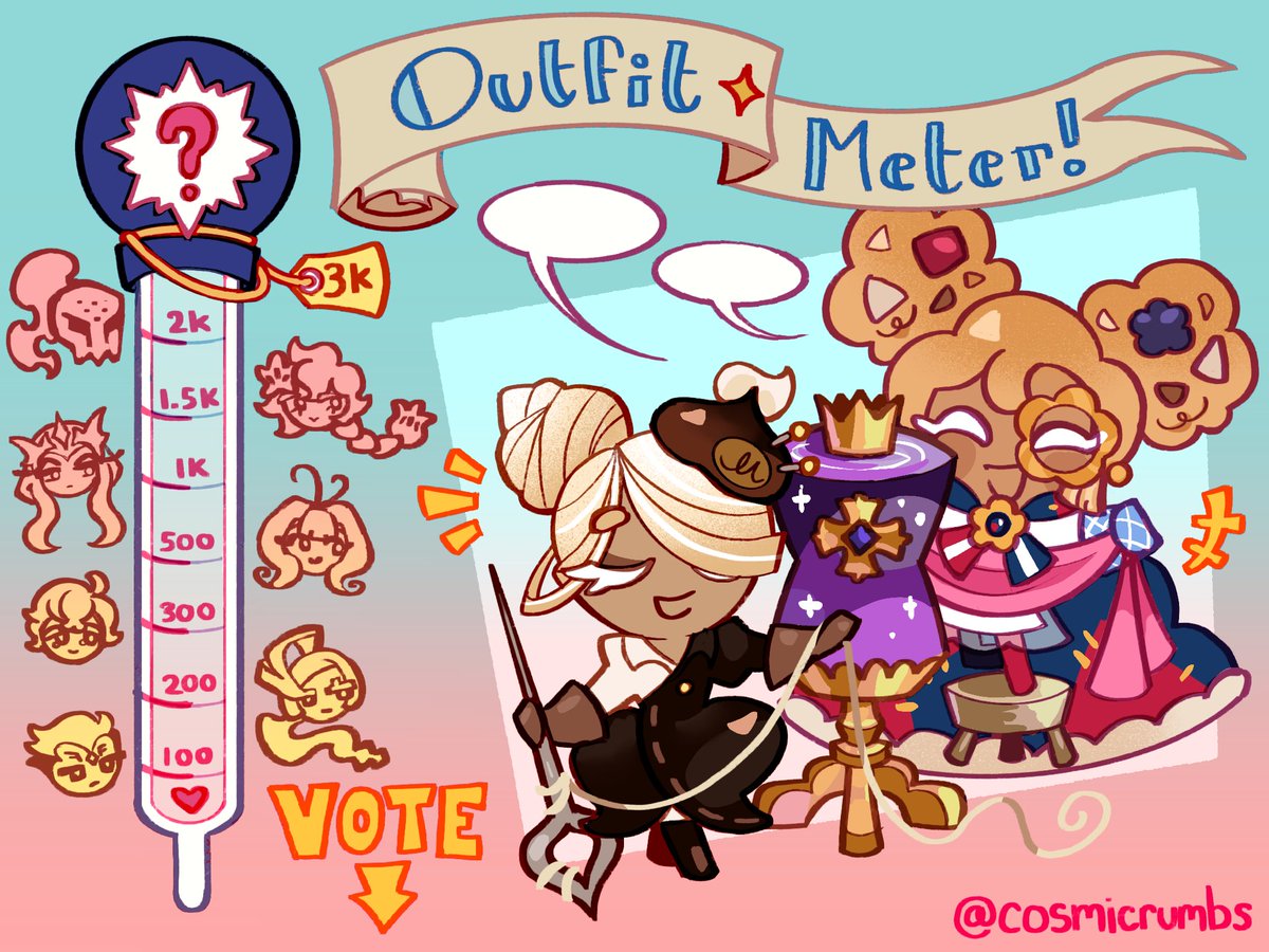 cosmicrumbs's tweet photo. trying something new! I call this an outfit or costume meter, for each milestone met I’ll draw the character in a new outfit based on a theme you can vote on in the thread below <3 

this first one will feature faerie and salt cookies (bc they’re my favs lol)

#crkfanart https://t.co/jAZg7pXus1