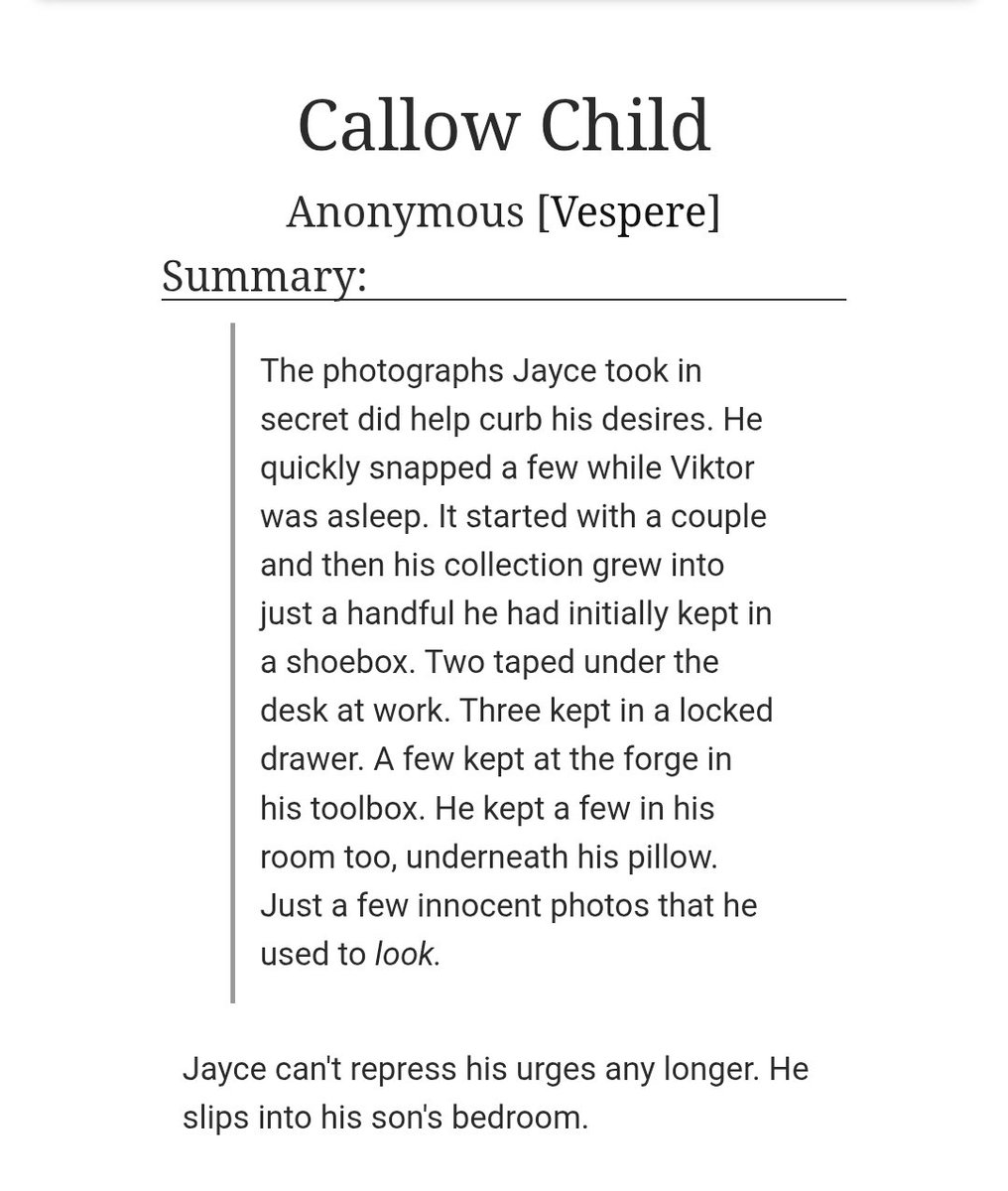 sanguisfluit's tweet image. ✨Happy New Year!✨ This is my #FixedJayvikSecretSanta gift to @CoreArde :)
I really enjoyed writing this one! Thank you for your lovely prompts. Thank you @Fixed_Jayvik for hosting! Heed tags.

- explicit, 9k+ wc
- Dad!Jayce/Shota!Viktor
- Sweet non-con
🔗archiveofourown.org/works/77061491