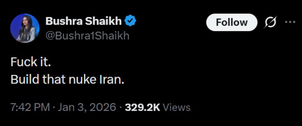 ArchRose90's tweet image. Bushra Shaikh is considered a “moderate” Muslim. Channel 4 even invited her on to a reality TV show.

Here she is openly supporting the Iranian regime.

She previously praised Hamas’ attack Jews on October 7th.

Multiculturalism can’t work if this is what a “moderate” thinks.