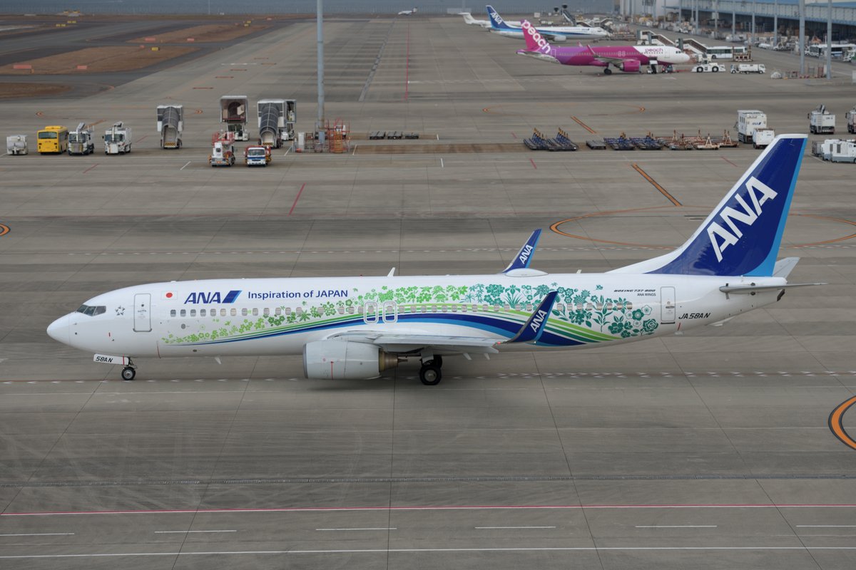 駐機場からデッキ前を経由してトーイングされて来たANAふるさと