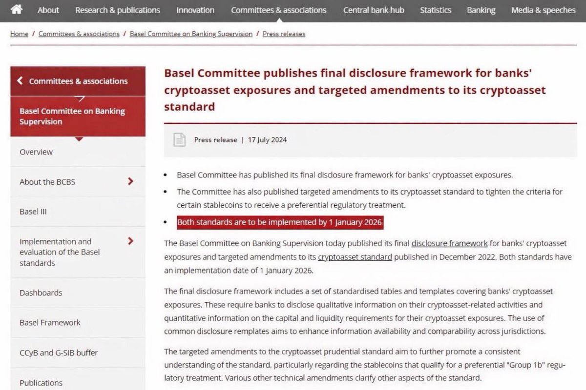 skipper_xrp's tweet photo. ⚡️The Bank for International Settlements (BIS) just locked in final rules for how banks must report crypto assets. 

All banks worldwide will follow these standards starting January 1, 2026 – meaning the global banking system is lining up to work with digital assets in a safe, clear way.
 
This is exactly what XRP and the XRP Ledger  were made for. They’re built to be compliant with regulations, settle transactions right away, and provide real liquidity for big institutions. While other digital assets are rushing to adjust to the new rules, #XRP was designed for this moment from the start.
 
The end goal is clear: digital assets that work well and follow the rules. And we’re getting closer every day.