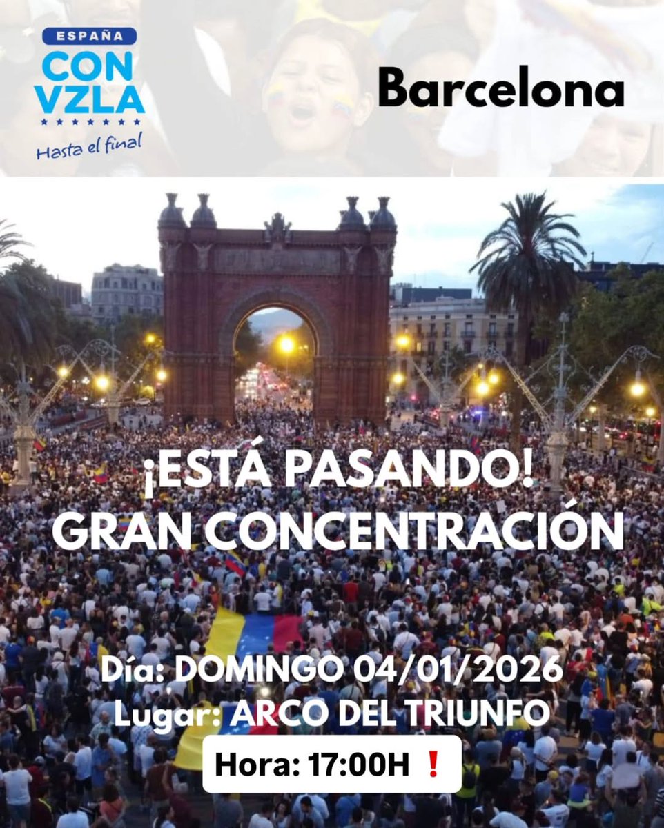 ¿Veis alguna diferencia?
A la izquierda, comunistas con iPhone.
A la derecha, venezolanos que sí saben lo que es una dictadura 🤔

Siempre en el lado correcto de la historia. Nos vemos esta tarde ❤️🇻🇪

📍 Arco del Triunfo (Barcelona)
🗓 Domingo 04/01/2026
🕔 17:00h