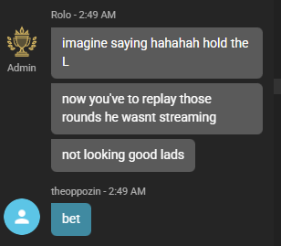 KonWCi_'s tweet photo. lmao admin told us to do full reset bc our tm8 didnt stream 2 first rounds, and thought he was cheating, full replay just for them to lose 6-0.what an admin cmg have these days.@EnsurefuI @zGumsy_ https://t.co/OLasYsdfL4