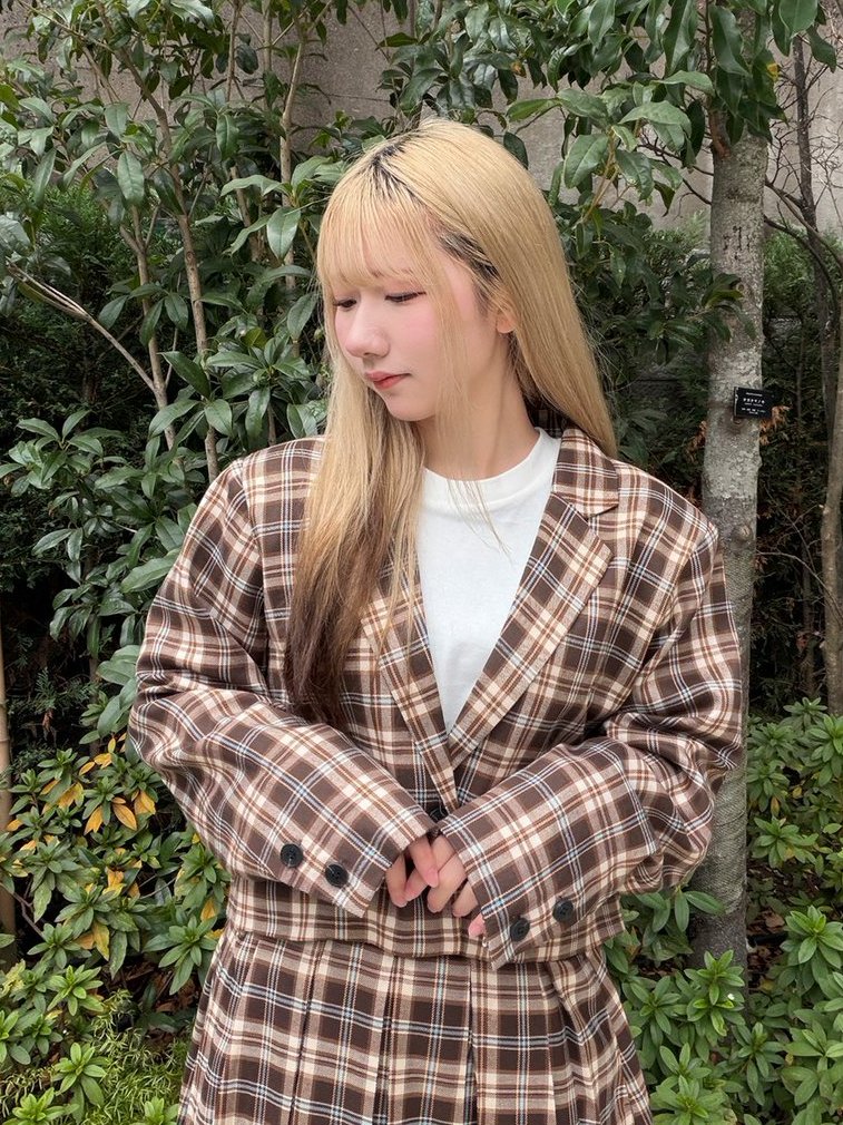 春先まで使える万能チェックジャケット🩷 スカートとのセットアップも