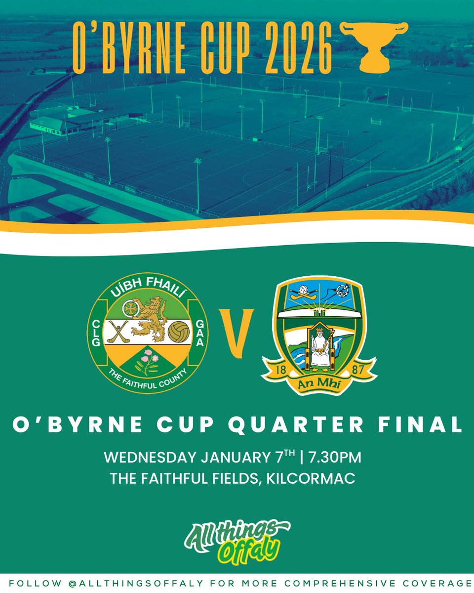 AllThingsOffaly's tweet image. O’Byrne Cup Fixture confirmed as @Offaly_GAA will face @MeathGAA in Kilcormac this Wednesday at 7.30pm.

@maryballyfore @kevcorrigantrib @lonesharkoy @willocallaghan @Offaly_Express @MidlandsSport