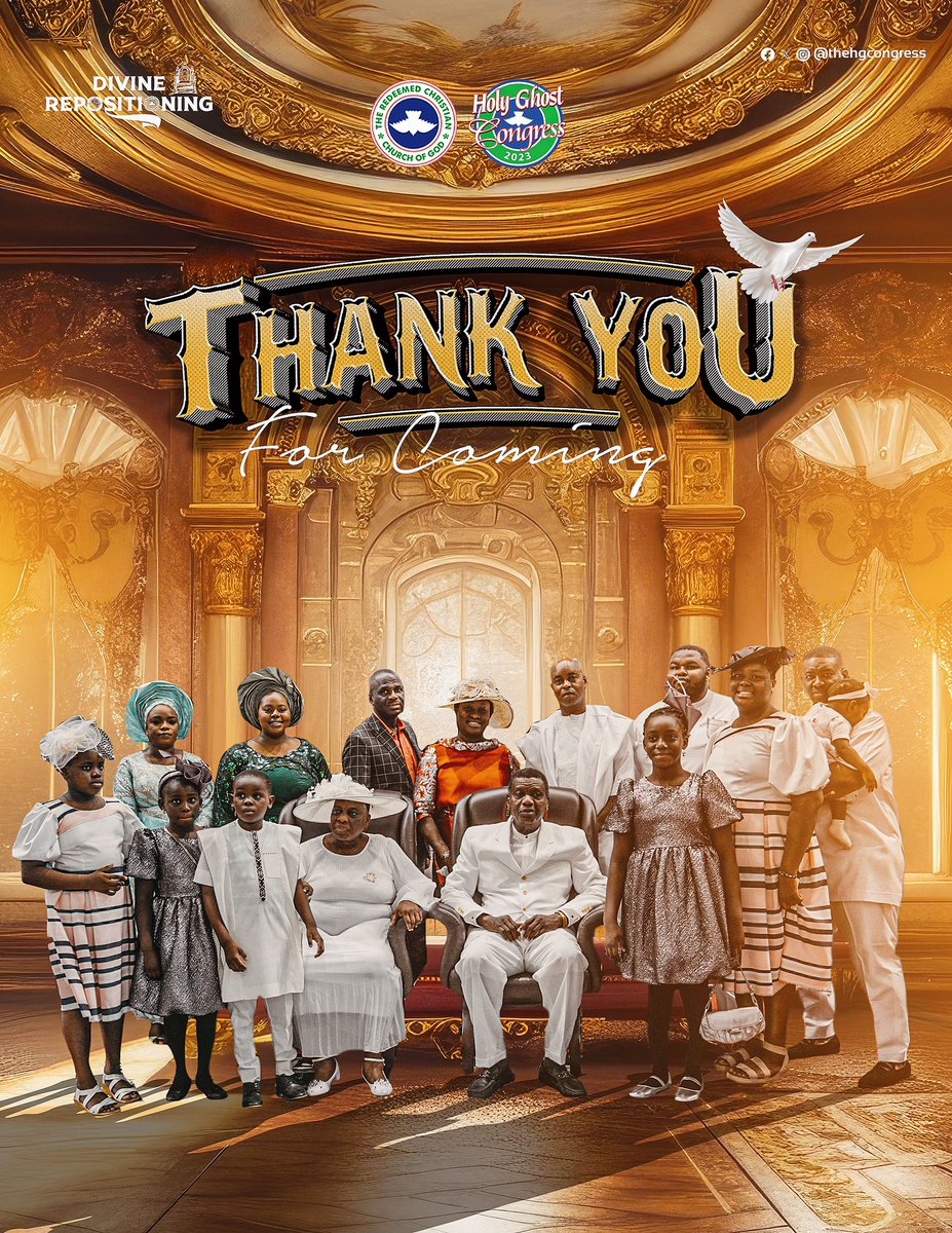 rccghq's tweet photo. We are immensely grateful to God for the successful completion of this year's Congress.
It was wonderful from start to finish.
The testimonies, miracles, healings, signs and wonders are worthy of note.
Thank you all for your contributions and support.
Your divine repositioning will remain permanent in Jesus
Name.

Day 7 | Thanksgiving Service

#RCCG
#HGC2023
#DivineRepositioning