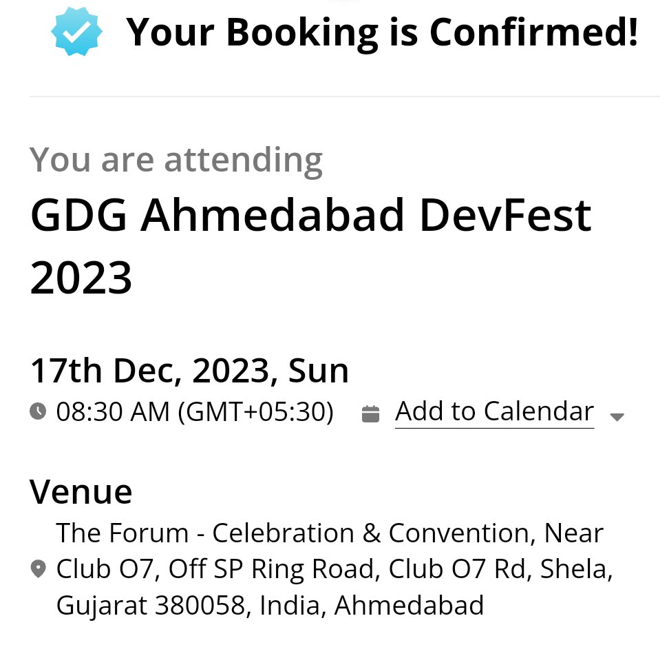 Finally I booked a slot for #DevFestAhm 💙😍

Looking forward to meeting you all folks.

@GDGAhmedabad #GDGAhmedabad #DevFestIndia