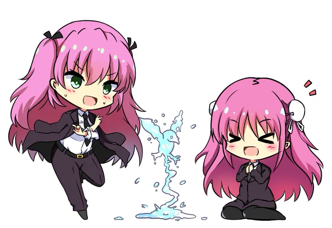水で鳥を作るめぐみん&タマちゃん スーツVer #ヘブバン #ヘブバンファンアート #逢川めぐみ #國見タマ