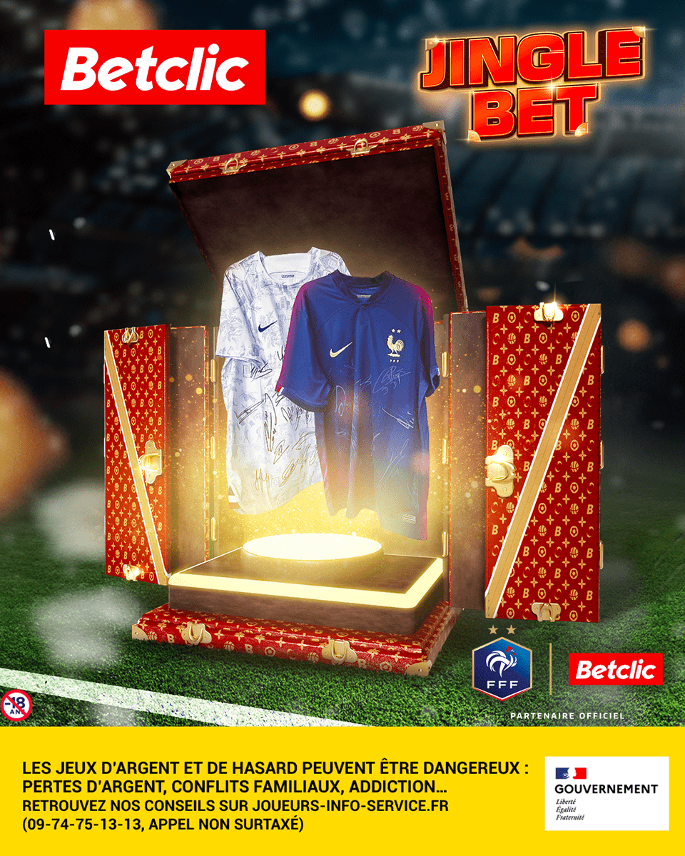 Betclic's tweet image. 🎄🎅 Les Bleus débarquent pour ce JOUR 10 !! #JingleBet 

🔥 2 maillots dédicacés des Bleus à gagner !

Pour participer 👇
✅ Follow @Betclic
👌 RT + #JingleBet